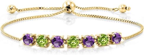 Gem Stone King 18K Yellow Gold Plated Silver Purple Amethyst and Green Peridot Tennis Bracelet For Women (2.67 Ct tw, Gemstone Birthstone, Available In Size 5, 6, 7, 8, 9) in Saudi Arabia