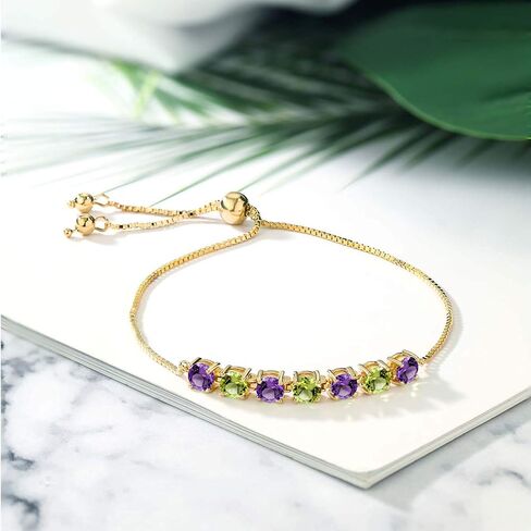 Gem Stone King 18K Yellow Gold Plated Silver Purple Amethyst and Green Peridot Tennis Bracelet For Women (2.67 Ct tw, Gemstone Birthstone, Available In Size 5, 6, 7, 8, 9) in Saudi Arabia
