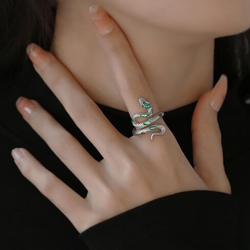 Snake Ring for Women Vintage Animal Snake Wrap Stacking Statement Rings Adjustable Enamel Snake Finger Ring Punk Gothic Snake Jewelry Gifts in Kuwait