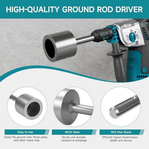 65A Shank T-Post Driver, 2 Inch Diameter Head, 8-2/3 Inches Long Ground Rod Driver, 40Cr Post Adapter, Ideal for Driving T Posts, Fence Posts and Ground Rods in Saudi Arabia