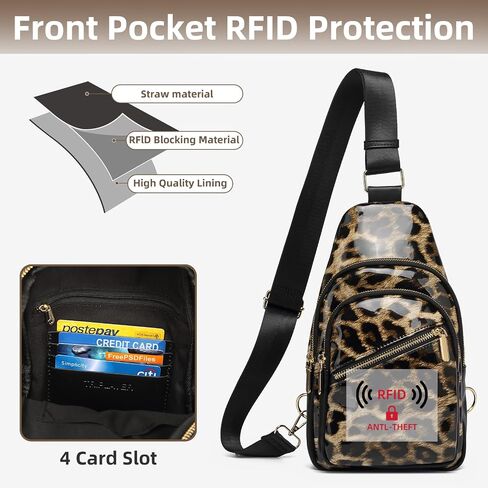 حقيبة حبال بطباعة الفهد للنساء حقيبة كروس بودي RFID حقائب الصدر ليوبارد مع حزام قابل للتعديل in Saudi Arabia
