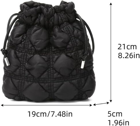 Mini Puffer Drawstring Bucket Bag Quilted Crossbody Bags for Women Bubble Nylon Shoulder Handbag Hobo Cell Phone Purse in Saudi Arabia
