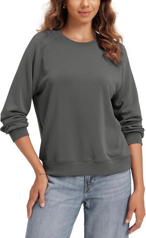 سويت شيرت ODODOS Modal ناعم بأكمام طويلة للنساء بلوفر برقبة دائرية كبيرة الحجم in Kuwait