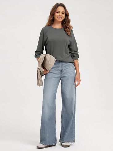 سويت شيرت ODODOS Modal ناعم بأكمام طويلة للنساء بلوفر برقبة دائرية كبيرة الحجم in Kuwait