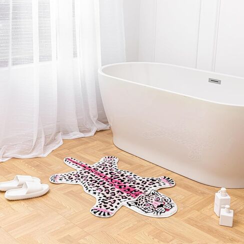 البني ليوبارد حمام حصيرة للحمام، مضحك الفهد طباعة لطيف الكرتون سجاد الحمام عدم الانزلاق على شكل حيوان ماصة حوض الاستحمام حصيرة أفخم دش باب حصيرة ديكور 39.3x25.5 بوصة in Kuwait