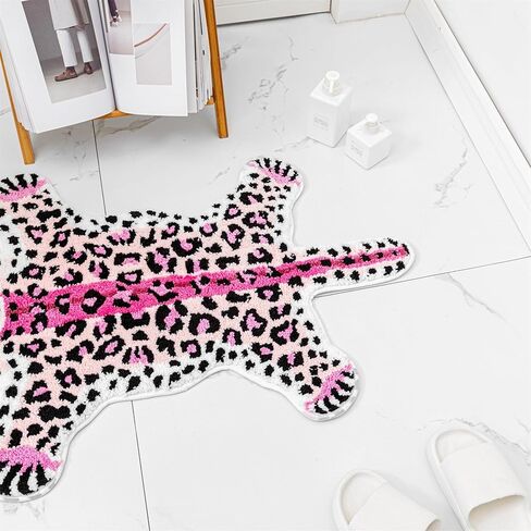البني ليوبارد حمام حصيرة للحمام، مضحك الفهد طباعة لطيف الكرتون سجاد الحمام عدم الانزلاق على شكل حيوان ماصة حوض الاستحمام حصيرة أفخم دش باب حصيرة ديكور 39.3x25.5 بوصة in Kuwait