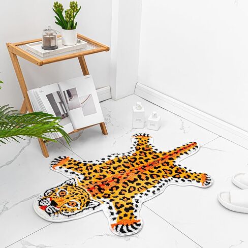 البني ليوبارد حمام حصيرة للحمام، مضحك الفهد طباعة لطيف الكرتون سجاد الحمام عدم الانزلاق على شكل حيوان ماصة حوض الاستحمام حصيرة أفخم دش باب حصيرة ديكور 39.3x25.5 بوصة in Kuwait