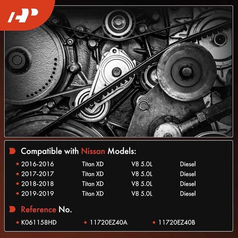 حزام محرك أفعواني عالي التحمل متوافق مع Nissan Titan XD 2016 2017 2018 2019، V8 5.0L، ديزل in Saudi Arabia