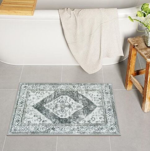 Uphome Boho Bathroom Rugs Oriental Vintage Bath Rug Khaki Soft Plush Washable Bath Mats Non-Slip Farmhouse Distressed Bathroom Floor Mat for Toilet Tub Vanity, 18x26 inch in Kuwait