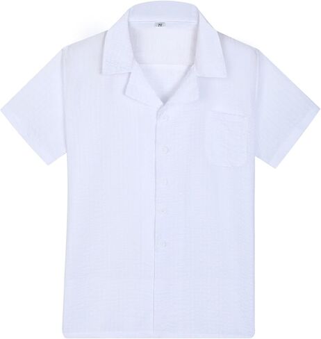 Boy Button Down Short Sleeve Shirt for Toddler Striped Shirt Boys Seersucker Hawaiian Shirts for Summer, Size 2T-18 Years in Kuwait