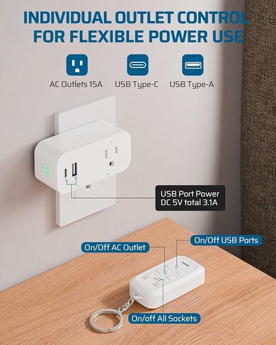DEWENWILS Wireless Remote Control Outlet, 125V/15A/1875W Remote USB Outlet Switch, 100FT Control Range, Programmable & Expandable Indoor Remote Control Outlet, FCC Listed in Saudi Arabia