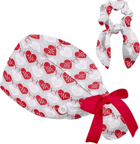 Nurse Scrub Caps for Women - Adjustable Ponytail Hat with Sweatband & Scrunchie | with Button Working Cap for Nurses in Saudi Arabia