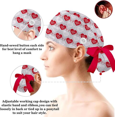 Nurse Scrub Caps for Women - Adjustable Ponytail Hat with Sweatband & Scrunchie | with Button Working Cap for Nurses in Saudi Arabia