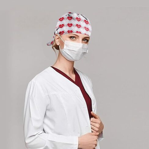 Nurse Scrub Caps for Women - Adjustable Ponytail Hat with Sweatband & Scrunchie | with Button Working Cap for Nurses in Saudi Arabia