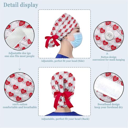 Nurse Scrub Caps for Women - Adjustable Ponytail Hat with Sweatband & Scrunchie | with Button Working Cap for Nurses in Saudi Arabia