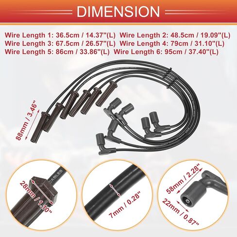 ACROPIX Car Spark Plug Coil Wires Ignition Coil Harness Cable 7mm Fit for Buick LeSabre Lucerne Park Avenue 3.8L No.12192470/12192189 - Pack of 6 in Saudi Arabia