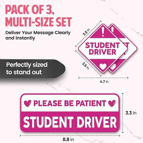 | (3 Pcs) Student Driver Stickers for Car – Strong Adhesive, Waterproof and UV Resistant Cute Student Driver Sticker. Perfectly Sized New Driver Stickers for Maximum Safety in Kuwait