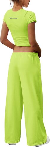 Panadila Womens 2 Piece Lounge Set Matching Workout Sets Summer Crop Tops Wide Leg Pants Going Out Outfits in Saudi Arabia