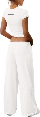 Panadila Womens 2 Piece Lounge Set Matching Workout Sets Summer Crop Tops Wide Leg Pants Going Out Outfits in Saudi Arabia