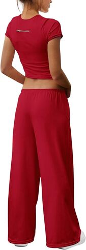 Panadila Womens 2 Piece Lounge Set Matching Workout Sets Summer Crop Tops Wide Leg Pants Going Out Outfits in Saudi Arabia