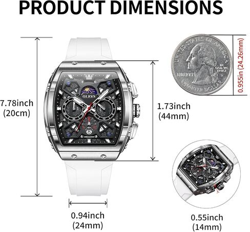 OLEVS Watches Men Chronograph Waterproof Rectangle Face Moon Phase Watches for Men Luminous Quartz Calendar Mens Wrist Watch - Silicon Strap in Saudi Arabia