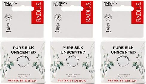 RADIUS Natural Unscented Silk Dental Floss 33 Yards Vegan & Non-Toxic Oral Care Boost & Designed to Help Fight Plaque Clear - Pack of 1 in Saudi Arabia