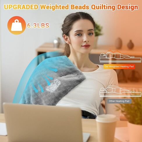 وسادة تدفئة كبيرة لتخفيف آلام الظهر وتخفيف تشنجات الدورة الشهرية، 83.88 سم × 43.18 سم، وسادات حرارية جافة ورطبة للرقبة والكتف والبطن والساق، وإيقاف تلقائي للغسيل في الغسالة باللون الرمادي in Kuwait