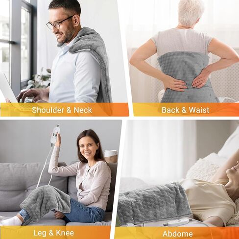 وسادة تدفئة كبيرة لتخفيف آلام الظهر وتخفيف تشنجات الدورة الشهرية، 83.88 سم × 43.18 سم، وسادات حرارية جافة ورطبة للرقبة والكتف والبطن والساق، وإيقاف تلقائي للغسيل في الغسالة باللون الرمادي in Kuwait