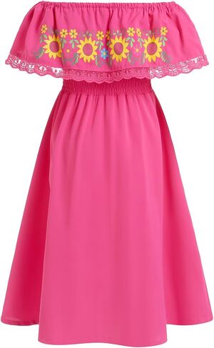 IKADEX Girls Mexican Floral Dress Off Shoulder Sunflower Print Party Cinco de Mayo Dresses in Saudi Arabia