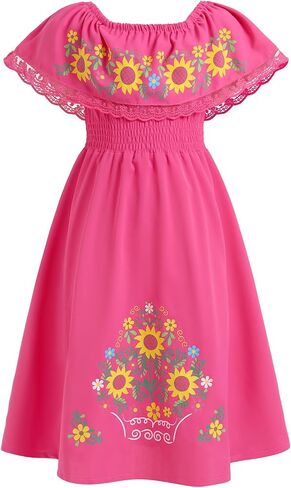 IKADEX Girls Mexican Floral Dress Off Shoulder Sunflower Print Party Cinco de Mayo Dresses in Saudi Arabia