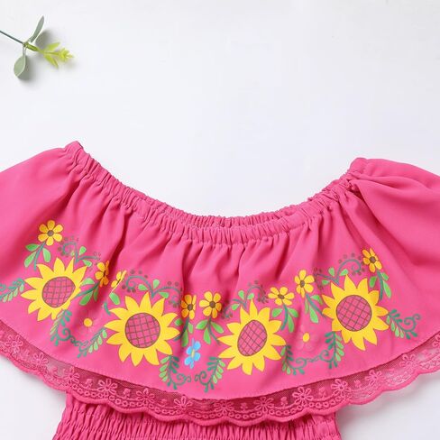 IKADEX Girls Mexican Floral Dress Off Shoulder Sunflower Print Party Cinco de Mayo Dresses in Saudi Arabia