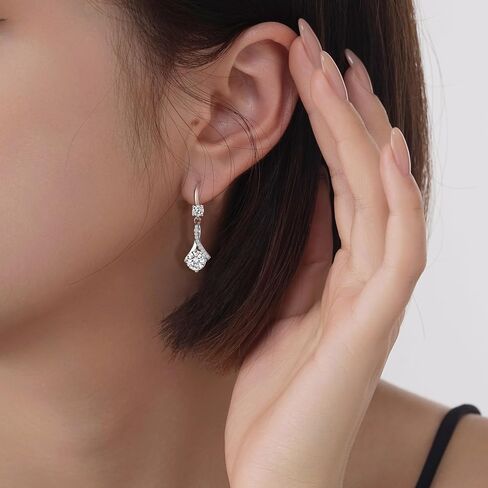 أقراط مويسانيتي متدلية للنساء، أقراط هوك من الفضة الإسترليني عيار 925 عيار 18 قيراط من الذهب الأبيض D اللون VVS1 أقراط ألماس مويسانيتي للنساء هدايا مجوهرات لا تسبب الحساسية in Kuwait