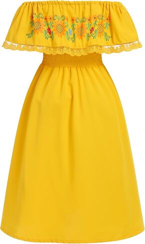 IKADEX Girls Mexican Floral Dress Off Shoulder Sunflower Print Party Cinco de Mayo Dresses in Saudi Arabia