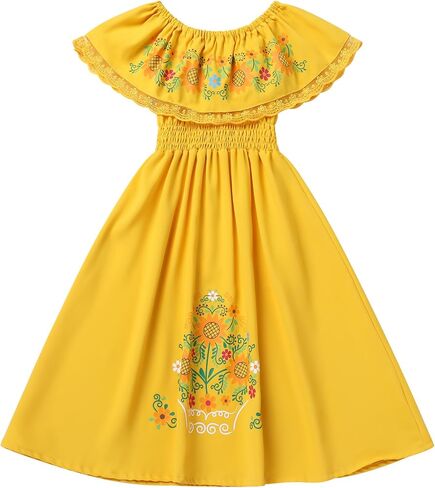 IKADEX Girls Mexican Floral Dress Off Shoulder Sunflower Print Party Cinco de Mayo Dresses in Saudi Arabia