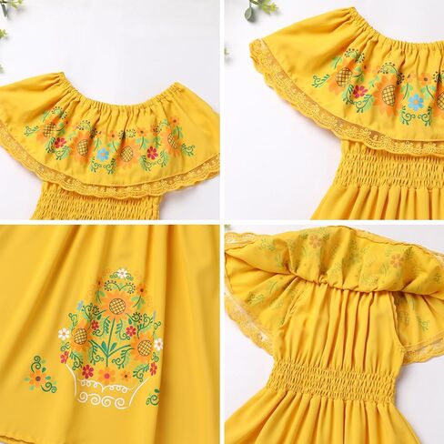 IKADEX Girls Mexican Floral Dress Off Shoulder Sunflower Print Party Cinco de Mayo Dresses in Saudi Arabia