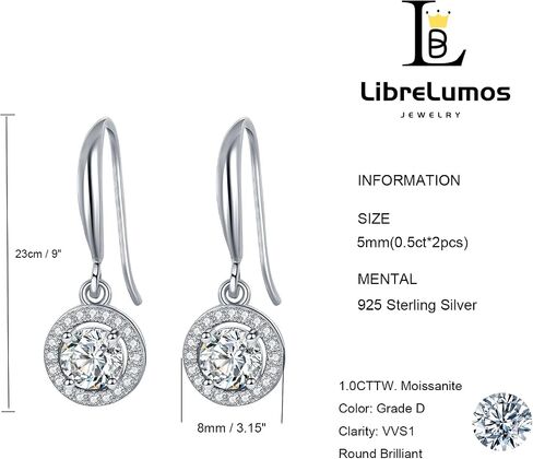 Moissanite Dangle Drop Earrings for women, 925 Sterling Silver Hook Earrings 18K White Gold D Color VVS1 Moissanite Diamond Earrings for Women Hypoallergenic Jewelry Gifts in Saudi Arabia