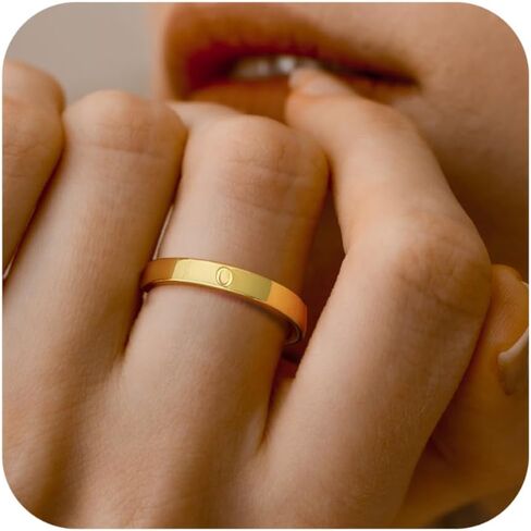 Honsny Gold Initial Rings for Women 14K Gold Dainty Wedding Band Letter Ring Engraved Capital Alphabet Stacking Thumb Initial Name Rings for Teen Jewelry Gifts Size 6-10 in Saudi Arabia