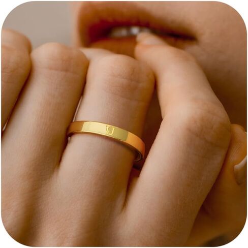 Honsny Gold Initial Rings for Women 14K Gold Dainty Wedding Band Letter Ring Engraved Capital Alphabet Stacking Thumb Initial Name Rings for Teen Jewelry Gifts Size 6-10 in Kuwait