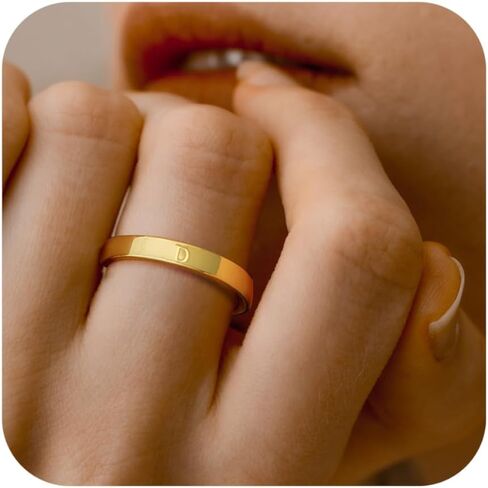Honsny Gold Initial Rings for Women 14K Gold Dainty Wedding Band Letter Ring Engraved Capital Alphabet Stacking Thumb Initial Name Rings for Teen Jewelry Gifts Size 6-10 in Saudi Arabia