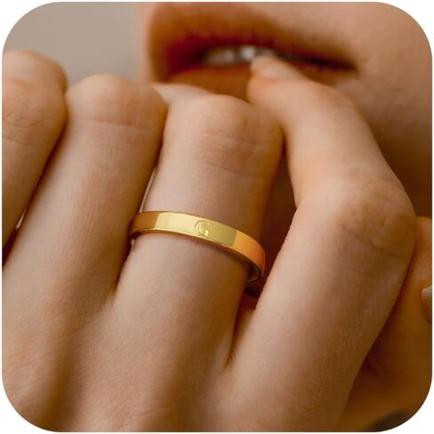 Honsny Gold Initial Rings for Women 14K Gold Dainty Wedding Band Letter Ring Engraved Capital Alphabet Stacking Thumb Initial Name Rings for Teen Jewelry Gifts Size 6-10 in Saudi Arabia