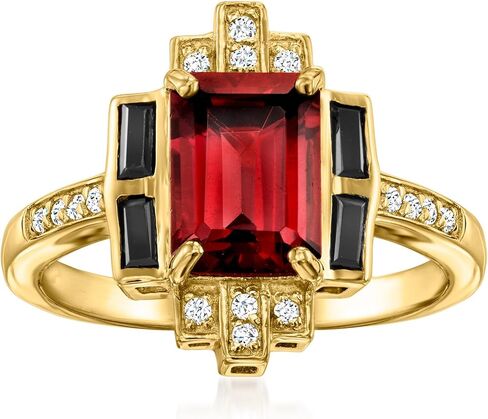 Ross-Simons 1.70 Carat Garnet and .20 ct. t.w. Black Spinel Ring With .10 ct. t.w. White Topaz in 18kt Gold Over Sterling in Saudi Arabia
