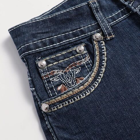Women's Mid Waist Straight Leg Denim Pants Casual Vintage Stretch Embroidered Jeans with Pockets in Saudi Arabia