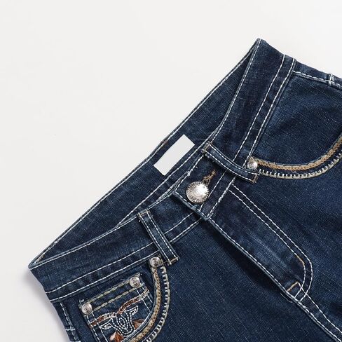 Women's Mid Waist Straight Leg Denim Pants Casual Vintage Stretch Embroidered Jeans with Pockets in Saudi Arabia