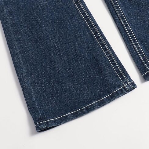 Women's Mid Waist Straight Leg Denim Pants Casual Vintage Stretch Embroidered Jeans with Pockets in Saudi Arabia
