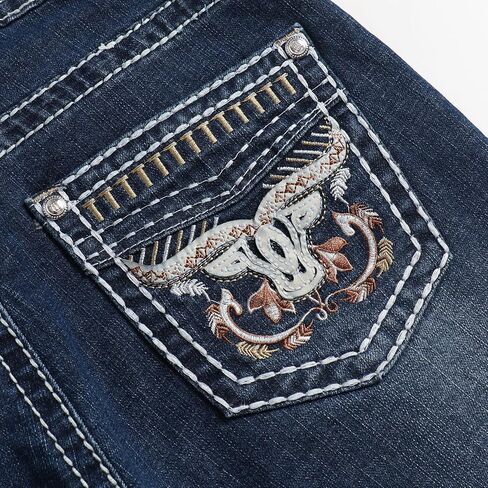 Women's Mid Waist Straight Leg Denim Pants Casual Vintage Stretch Embroidered Jeans with Pockets in Saudi Arabia