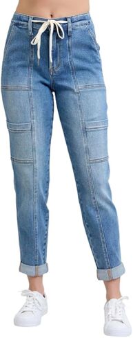 Judy Blue Women's High-Rise Cuffed Cargo Jogger Denim Jeans in Saudi Arabia
