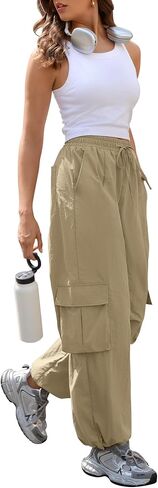 ZAFUL Cargo Pants for Women High Waisted Casual Pants Baggy Wide Leg Y2K Streetwear with 6 Pockets Drawstring Ankle Cuffs in Saudi Arabia