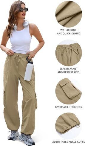 ZAFUL Cargo Pants for Women High Waisted Casual Pants Baggy Wide Leg Y2K Streetwear with 6 Pockets Drawstring Ankle Cuffs in Saudi Arabia