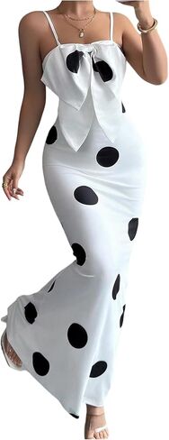 Verdusa Women's Polka Dots Bow Dress Elegant Sleeveless Fishtail Maxi Dresses Brunch Outfits in Saudi Arabia