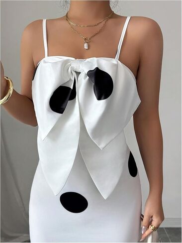 Verdusa Women's Polka Dots Bow Dress Elegant Sleeveless Fishtail Maxi Dresses Brunch Outfits in Saudi Arabia